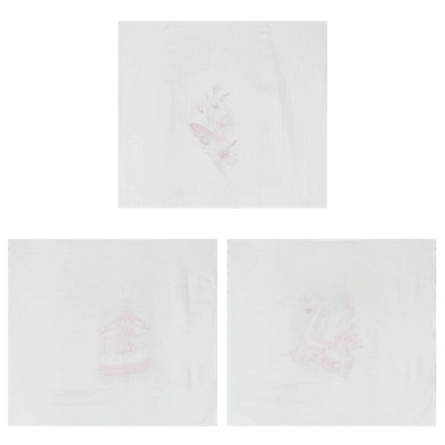 Baby Girls White & Pink Muslin Swaddles (3-Pack), 1, hi-res image number null